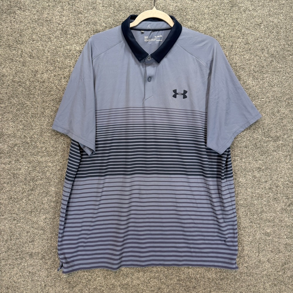 Under‎ Armour Polo Shirt Mens XL Blue Striped HeatGear Performance Golf Active